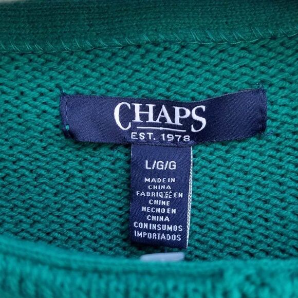 NWT Chaps Green Cable Knit Cotton Blend Sweater size Large - Picture 2 of 6